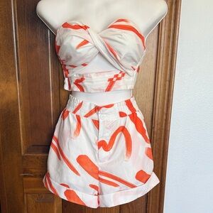 Vibrant White and Orange Women's Two-Piece Set